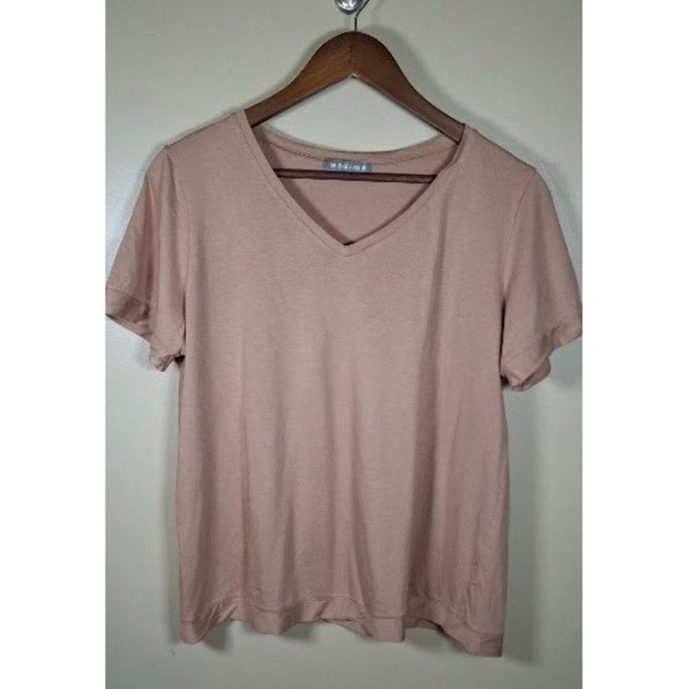 Wadima Womens V-Neck Short Sleeve T-Shirt Dusty Rose Pink XL Cotton Modal